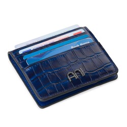 Practical Design Croco Leather Slim Card Holder Wallet with Gripper Blue 