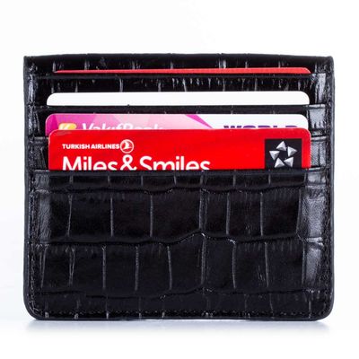 Kroko Deri Çıtçıtlı Kartlık Siyah - 4