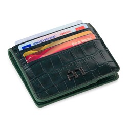 Practical Design Croco Leather Slim Card Holder Wallet with Gripper Green 