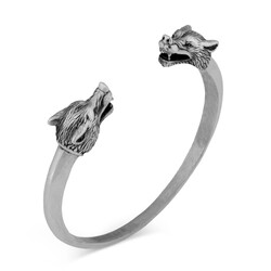 Kurt Kafası Figürlü 925 Ayar Gümüş Erkek Bileklik - Anı Yüzük