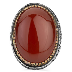 Large Silver Mens Ring with Burgundy Agate Stone - 2