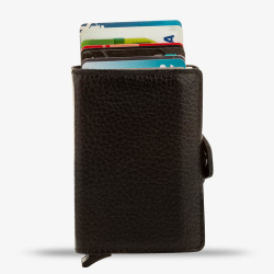 Automatic Pop-up Leather Card Holder Black with Two Mechanisms - 1