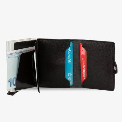 Automatic Pop-up Leather Card Holder Black with Two Mechanisms - 3