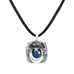 Mavi Taşlı Ay Yıldızlı Kartal Başlı Gümüş Erkek Kolye - Anı Yüzük