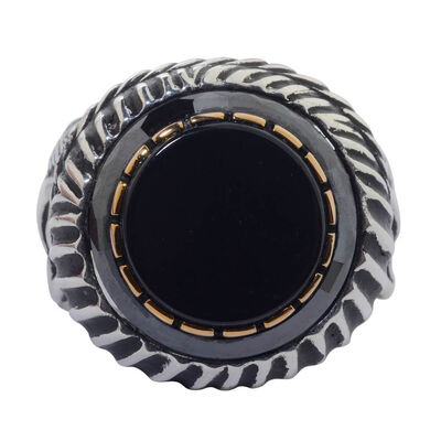 Mehmet the Conqueror Patterned Black Onyx Stone Silver Men's Ring - 2