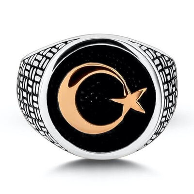 Men's 925 Sterling Silver Crescent and Star Ring - 2
