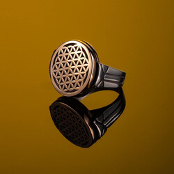 Mens Sterling Silver Round Design Flower of Life Ring - 5