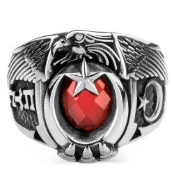 Might of the Turk Ring with the Word Turk in Gokturkish and Crescent Star - 1
