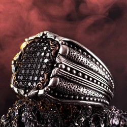 Mini Black Stone 925 Sterling Silver Men's Ring - 5
