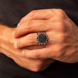 Mini Black Stone 925 Sterling Silver Men's Ring - 4