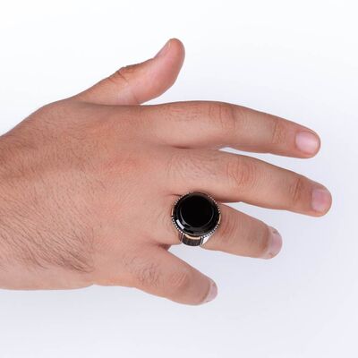Mini Stone Ornamented Black Onyx Sterling Silver Exclusive Ring - 4