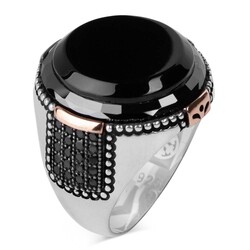 Mini Stone Ornamented Black Onyx Sterling Silver Exclusive Ring - 1
