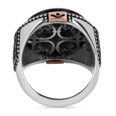 Mini Stone Ornamented Black Onyx Sterling Silver Exclusive Ring - 3