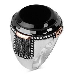 Mini Stone Ornamented Black Onyx Sterling Silver Exclusive Ring - 5