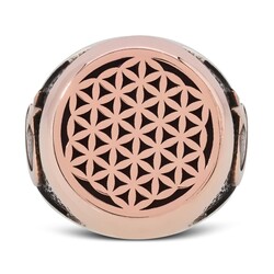 Moon Star and Flower of Life Motif Sterling Silver Mens Ring - 2