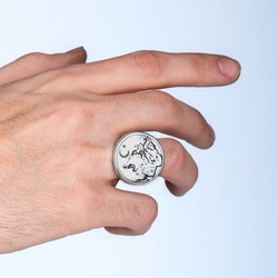 Moon Star and Wolf Silver Mens Ring - 5