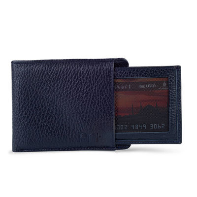 Bifold Genuine Leather Wallet with Extra Card Holder and Coin Pouch Navy Blue - 5