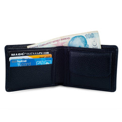 Bifold Genuine Leather Wallet with Extra Card Holder and Coin Pouch Navy Blue - 6