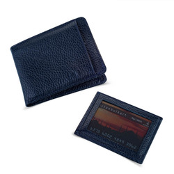 Bifold Genuine Leather Wallet with Extra Card Holder and Coin Pouch Navy Blue 