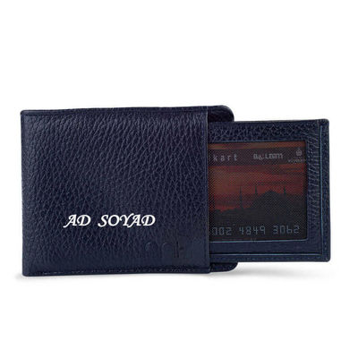 Bifold Genuine Leather Wallet with Extra Card Holder and Coin Pouch Navy Blue - 2