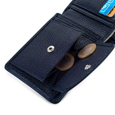 Bifold Genuine Leather Wallet with Extra Card Holder and Coin Pouch Navy Blue - 7