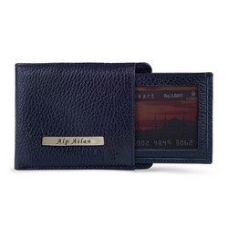 Bifold Genuine Leather Wallet with Extra Card Holder and Coin Pouch Navy Blue - 3