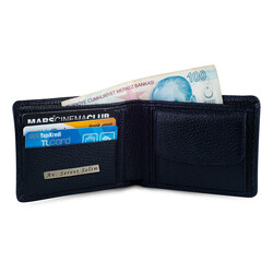 Bifold Genuine Leather Wallet with Extra Card Holder and Coin Pouch Navy Blue - 4