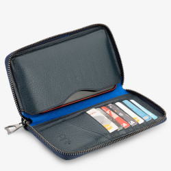 Unisex Big Size Zipper Leather Wallet With Mobil Phone Holder Navy Blue 