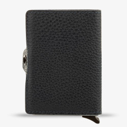 Navy Blue Personalized Leather Card Holder with Double Auto Mechanism - 2