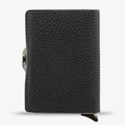 Navy Blue Personalized Leather Card Holder with Double Auto Mechanism - 2