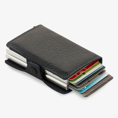Navy Blue Personalized Leather Card Holder with Double Auto Mechanism - 4