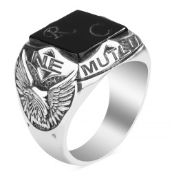 Oniks Taşlı Ne Mutlu Türküm Diyene Yüzüğü - Anı Yüzük