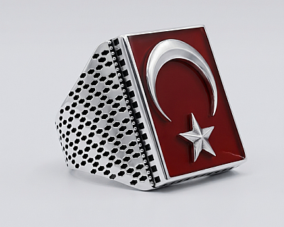 Orijinal Teşkilat Dizisi Lisanslı Sırr-ı Devlet 925 Ayar Gümüş Erkek Yüzüğü (7. Sezon Ay Yıldız) - 4