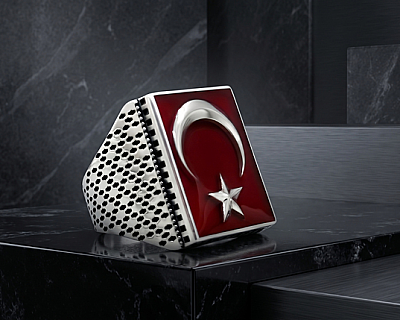 Orijinal Teşkilat Dizisi Lisanslı Sırr-ı Devlet 925 Ayar Gümüş Erkek Yüzüğü (7. Sezon Ay Yıldız) - 2