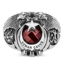 Osmanlı Arması ve Bozkurt Motifli Çift Kartal Başlı Uzman Çavuş Yüzüğü - Anı Yüzük