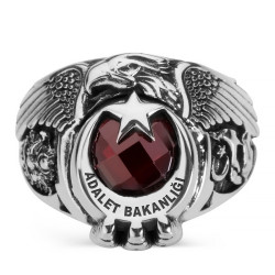 Osmanlı Arması ve Bozkurt Motifli Gümüş Adalet Bakanlığı Yüzüğü - Anı Yüzük