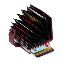 Otomatik Mekanizmalı Ekstra Akordiyon Kartlıklı Crazy Deri Cüzdan Bordo - Anı Yüzük