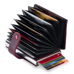 Otomatik Mekanizmalı Ekstra Akordiyon Kartlıklı Hakiki Deri Cüzdan Bordo - Anı Yüzük