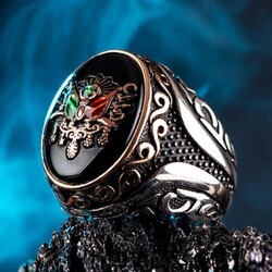 Ottoman Coat of Arms Silver Ring on Black Onyx Stone - 5
