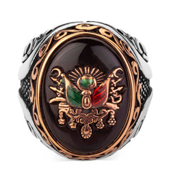 Ottoman Coat of Arms Silver Ring on Black Onyx Stone - 2