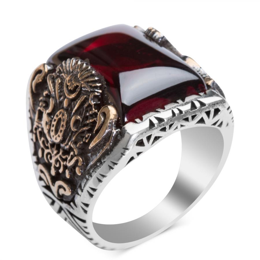 خاتم الأحمر فضة من نمط الدولة العثمانية