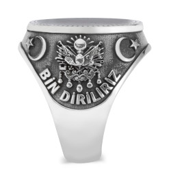 Oval Silver Mens Ring with Turkish National Motived One of Us Dies a Thousand Rises - 4