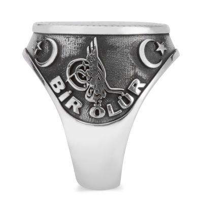 Oval Silver Mens Ring with Turkish National Motived One of Us Dies a Thousand Rises - 5