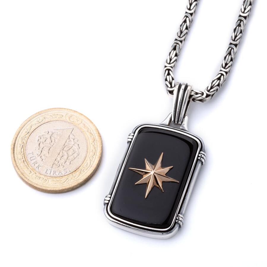 Özel Tasarım 925 Ayar Gümüş Pusula Model Erkek Kral Zincir