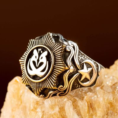 Payitaht Abdulhamid TV Series Hoopoe with Crescent Star Silver Mens Ring - 1