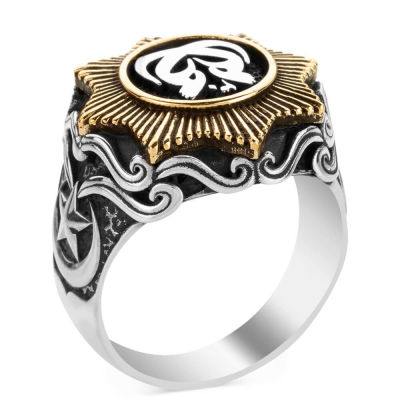 Payitaht Abdulhamid TV Series Hoopoe with Crescent Star Silver Mens Ring - 3