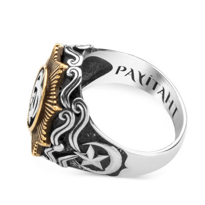 Payitaht Abdulhamid TV Series Hoopoe with Crescent Star Silver Mens Ring - 6