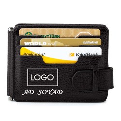 Personalized Black Double Sided Leather Mens Cardholder Wallet - 2