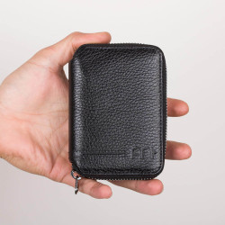 Personalized Black Leather Wallet with Zipper - 4