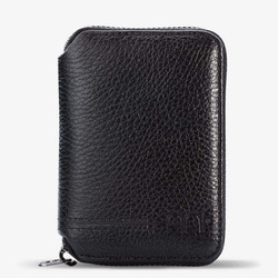 Personalized Black Leather Wallet with Zipper - 1
